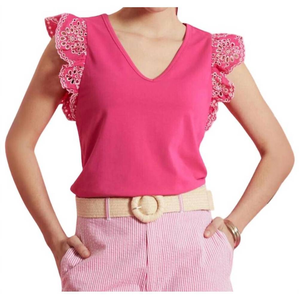 NEW TYLER BOE erin eyelet sleeve tee top in caberet pink